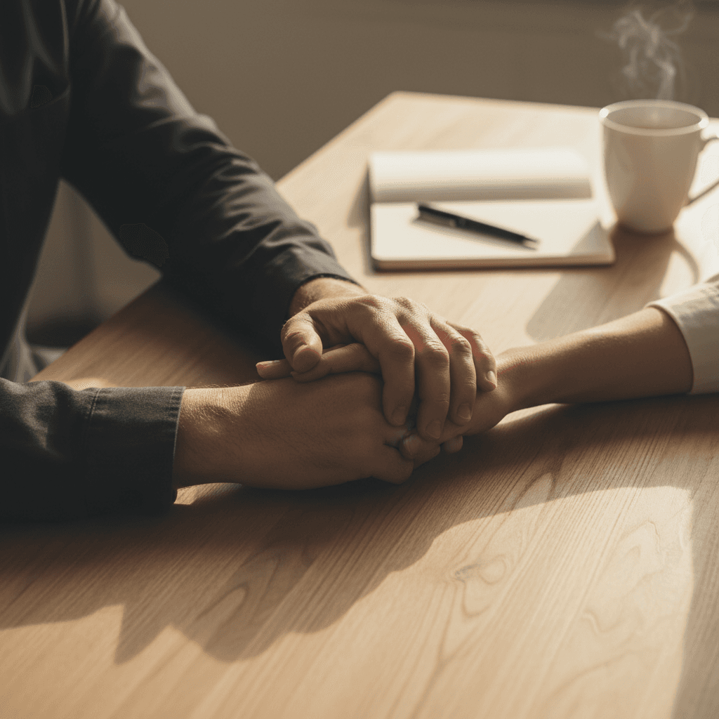 Two hands clasped in support and connection